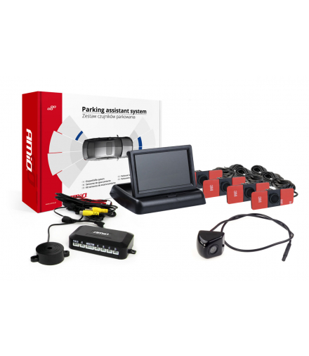 Zestaw czujników parkowania TFT02 4,3" z kamerą HD-310 4 sensory czarne wewnętrzne AMiO 02709