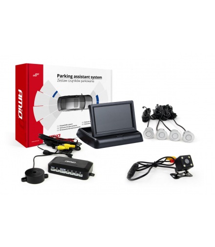 Zestaw czujników parkowania TFT02 4,3" z kamerą HD-315-LED 4 sensory srebrne AMiO 02719