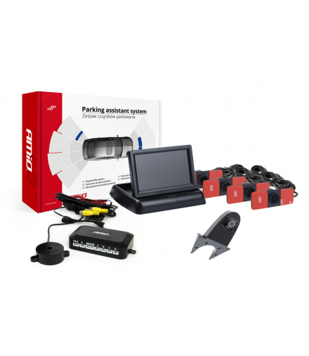 Zestaw czujników parkowania TFT02 4,3" z kamerą HD-502-IR 4 sensory czarne wewnętrzne AMiO 02713