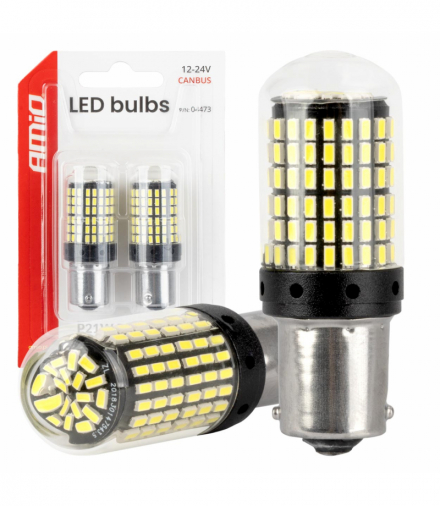 Żarówki LED CANBUS BA15S P21W R10W R5W 600LM 144SMD białe 12V 24V AMiO 04473