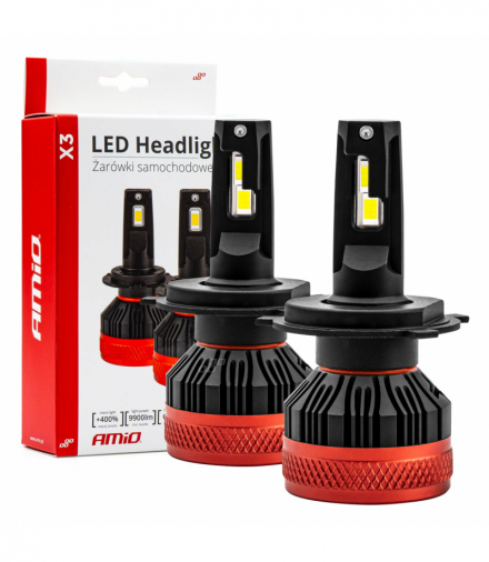 Żarówki samochodowe LED seria X3 H4/H19 6500K Canbus AMiO 02979