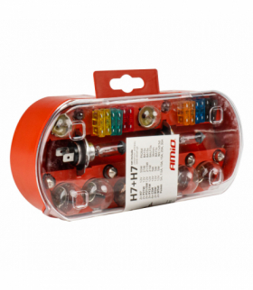 Zestaw zasobnik komplet żarówek zapasowych bezpieczniki 30 szt. H7 + H7 AMiO 03959