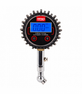 Ciśnieniomierz cyfrowy manometr z obracaną główką i zaworem resetującym 17 bar AMiO 04464