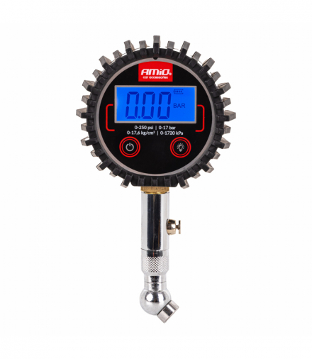 Ciśnieniomierz cyfrowy manometr z obracaną główką i zaworem resetującym 17 bar AMiO 04464