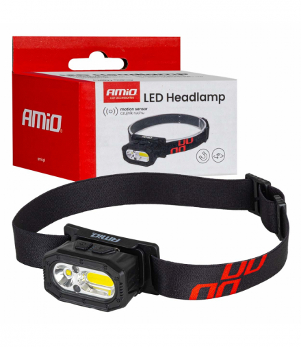 Latarka czołowa akumulatorowa z czujnikiem ruchu XPG+COB 1000mAh (BATT) AMiO 04663