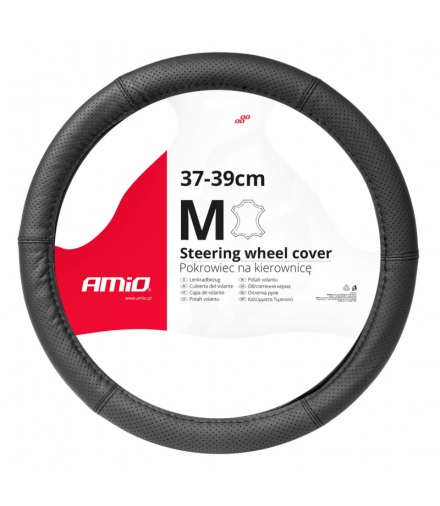 Pokrowiec skórzany perforowany nakładka na kierownicę samochodową M 37-39cm SWC-50-M AMiO 03556