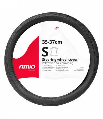 Pokrowiec skórzany pikowany nakładka na kierownicę samochodową S 35-37cm SWC-51-S AMiO 03560