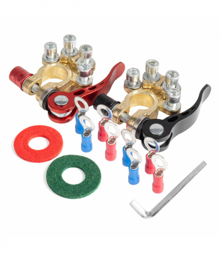 Klemy zaciski akumulatora mosiężne uniwersalne z konektorami AMiO 04058