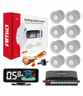 Czujniki parkowania cofania srebrne przód tył LED 3D AMiO 03193
