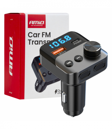 Transmiter samochodowy FM 1×USB-A 1×USB-C 12V 24V AMiO 04647