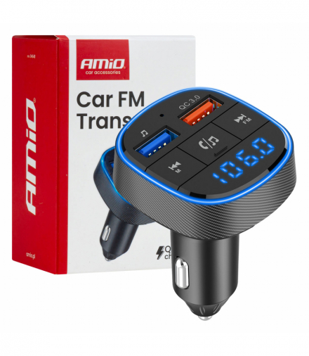 Transmiter samochodowy FM 2×USB-A 12V 24V AMiO 04648