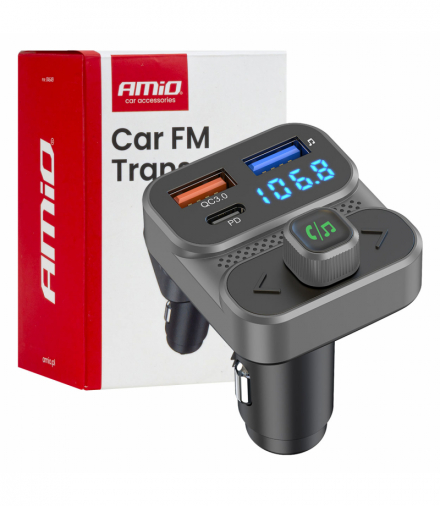Transmiter samochodowy FM 2×USB-A 1×USB 12V 24V AMiO 04649