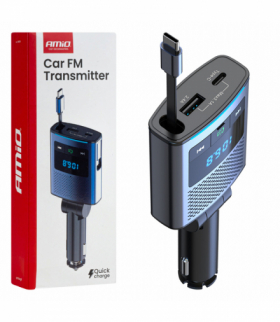 Transmiter samochodowy FM 1×USB-A 1×USB-C 12V 24V AMiO 04656