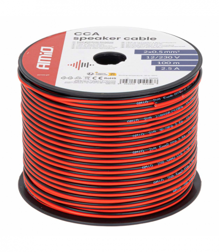 Kabel głośnikowy dwużyłowy CCA 2x0.5mm2 100m 2.5A AMiO 04456