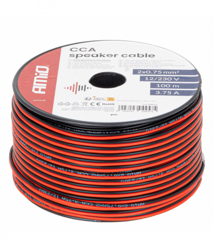 Kabel głośnikowy dwużyłowy CCA 2x0.75mm2 100m 3.75A AMiO 04457
