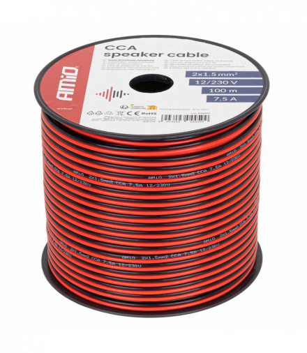 Kabel głośnikowy dwużyłowy CCA 2x1.5mm2 100m 7.5A AMiO 04459