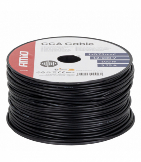 Przewód jednożyłowy czarny Cable CCA 1x0.75mm2 100m 3.75A 12/230V AMiO 04453
