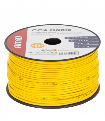Przewód jednożyłowy żółty CCA 1x0.75mm2 100m 3.75A 12/230V AMiO 04447