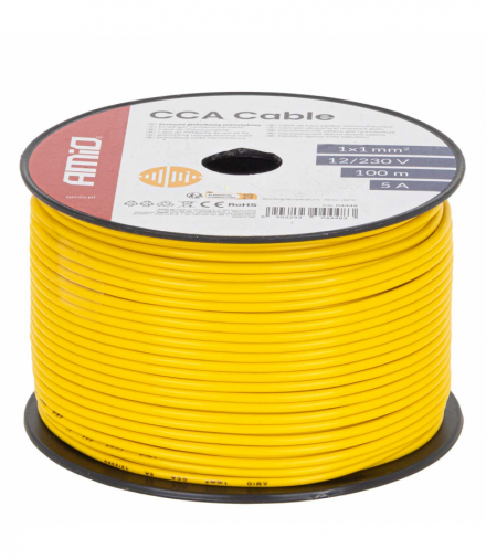 Przewód jednożyłowy żółty CCA 1x1mm2 100m 5A 12/230V AMiO 04448