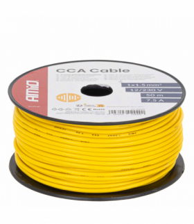 Przewód jednożyłowy żółty CCA 1x1.5mm2 50m 7.5A 12/230V AMiO 04449