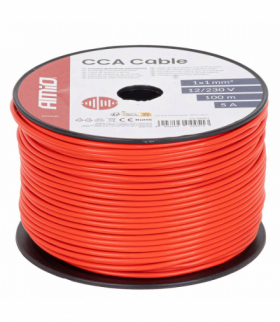 Przewód jednożyłowy czerwony CCA 1x1mm2 100m 5A 12/230V AMiO 04451