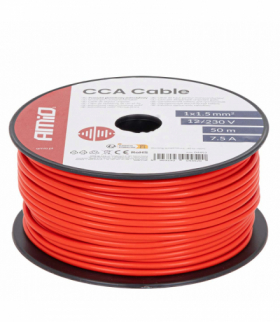 Przewód jednożyłowy czerwony CCA 1x1.5mm2 50m 7.5A 12/230V AMiO 04452