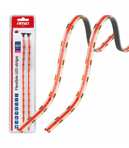 Paski LED COB do samochodu różowe 2x30cm 12V AMiO 04570