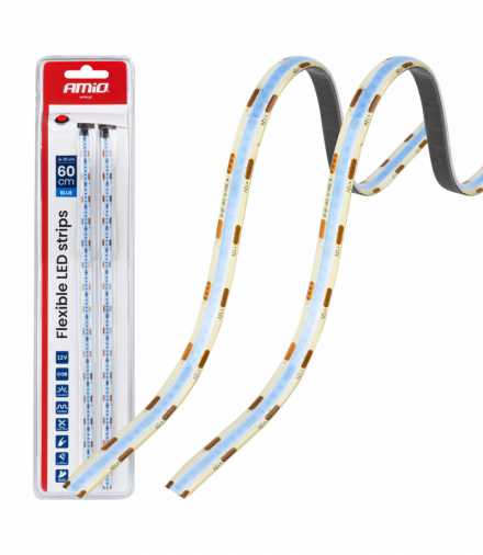 Paski LED COB do samochodu niebieskie 2x30cm 12V AMiO 04571