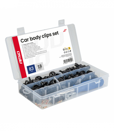 Zestaw spinek i kołków samochodowych mały z narzędziami 83+18szt.AMiO 04740