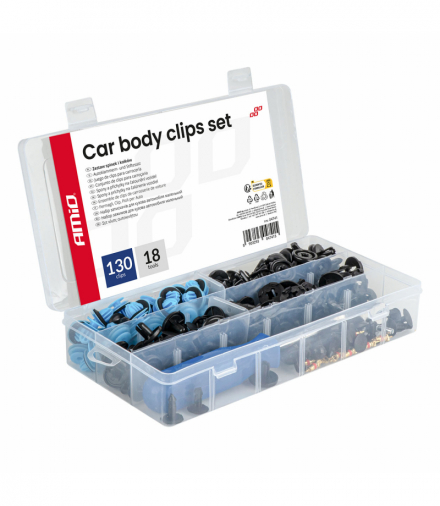 Zestaw spinek i kołków samochodowych mały z narzędziami 148szt. AMiO 04741