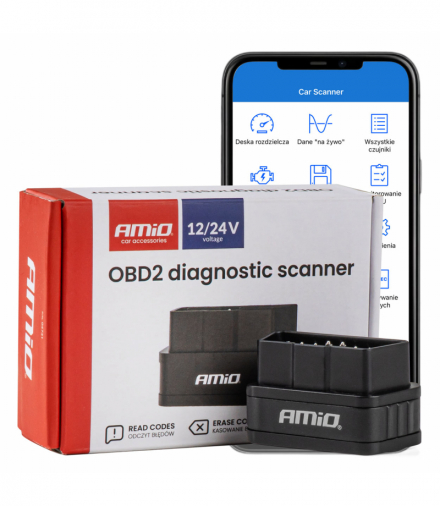 Skaner tester interfejs diagnostyczny OBD2 BT PIC25K80 DC24K AMiO 04731