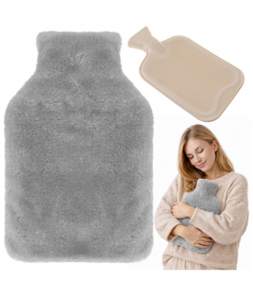 Termofor gumowy w pokrowcu 1800ml, duży gumowy ogrzewacz + milutki, szary, pluszowy pokrowiec, 1,8l Ruhhy 27842 18792