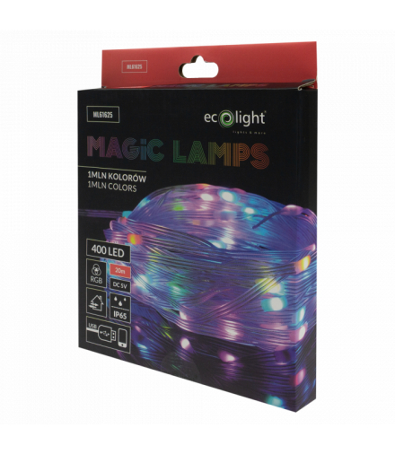 Magiczne lampki 400led 1mln kolorów 20m DC5V Eco Light ML61625