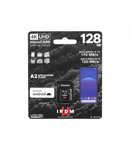 KARTA GOODRAM Micro SD 128GB V30 A2 +adapt. IRDM UHS I U3. LAMEX IRDM128