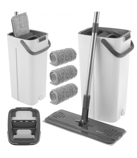 Mop z wiadrem 8,5L dwukomorowym na wodę czystą i brudną, z wyciskaczem i 3 chłonnymi nakładkami Ruhhy 27231 18796