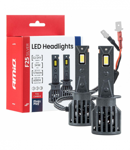 Żarówki samochodowe LED F25 SILVER FULL CANBUS 54W H1 12V 24V AMiO 04701