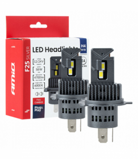 Żarówki samochodowe LED F25 SILVER FULL CANBUS 58W H4 H19 12V 24V AMiO 04703
