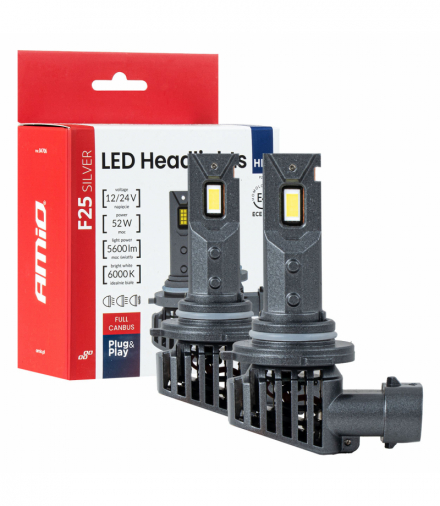 Żarówki samochodowe LED F25 SILVER FULL CANBUS 52W HB3 9005 12V 24V AMiO 04706