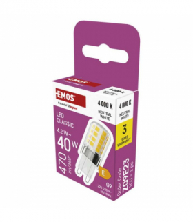 Żarówka LED Classic JC G9, 4.2W (40W), 470lm, Neutralna biel 4000K EMOS ZQ9E23