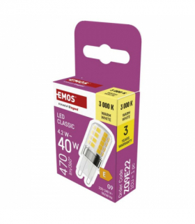 Żarówka LED Classic JC G9, 4.2W (40W), 470lm, ciepła biel 3000K EMOS ZQ9E22