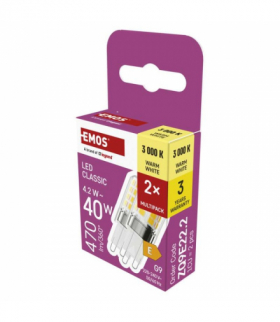 Żarówka LED Classic JC G9, 4.2W (40W), 470lm, ciepła biel 3000K, 2szt. EMOS ZQ9E22.2