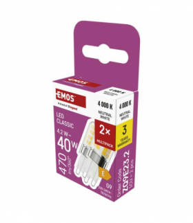 Żarówka LED Classic JC G9, 4.2W (40W), 470lm, Neutralna biel 4000K, 2szt. EMOS ZQ9E23.2