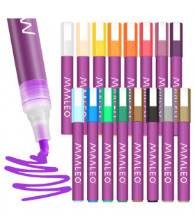 Markery akrylowe, flamastry, mazaki wodoodporne, zestaw 16szt. pisaki do kamieni, papieru, drewna, tworzywa, tekstyliów, szkła, metali, ceramiki i innych Maaleo 27051 18807