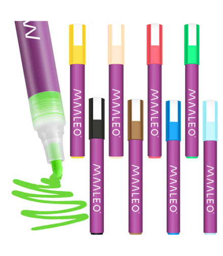 Markery akrylowe, flamastry, mazaki wodoodporne, zestaw 8szt. pisaki do kamieni, papieru, drewna, tworzywa, tekstyliów, szkła, metali, ceramiki i innych Maaleo 27052 18808