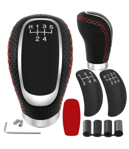 Gałka zmiany biegów, uniwersalna, skórzana, 5/6 biegów, do samochodu, dźwignia sportowa z emblematami Xtrobb 18816