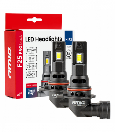 Żarówki samochodowe LED seria F25 PRO BLACK FULL CANBUS HIR2 68W 12V 24V AMiO 04724