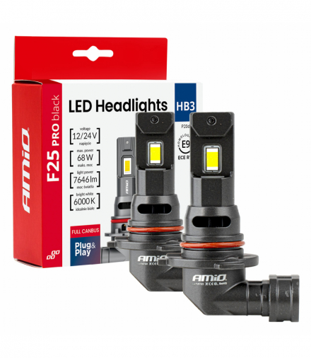 Żarówki samochodowe LED seria F25 PRO BLACK FULL CANBUS HB3 68W 12V 24V AMiO 04722