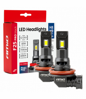 Żarówki samochodowe LED seria F25 PRO BLACK FULL CANBUS H8 H9 H11 H16 68W 12V 24V AMiO 04721