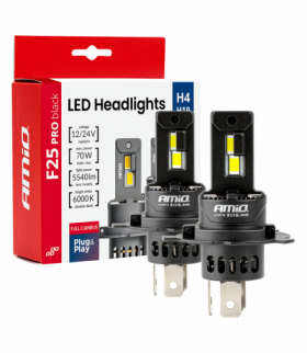 Żarówki samochodowe LED seria F25 PRO BLACK FULL CANBUS H4 H19 70W 12V 24V AMiO 04719
