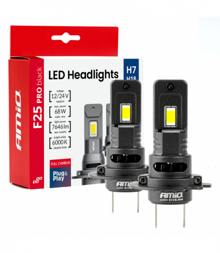Żarówki samochodowe LED seria F25 PRO BLACK FULL CANBUS H7 68W 12V 24V AMiO 04720